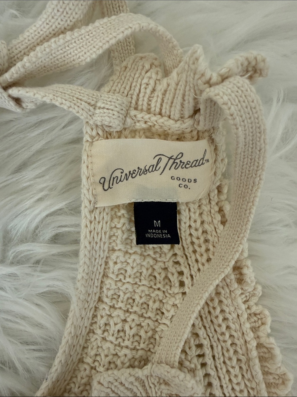 Universal Thread Cream Crochet Knit Romper Size Medium 100% Cotton Boho Summer - Picture 3 of 8